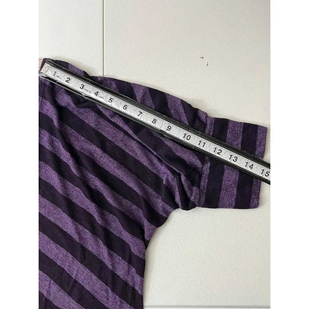 Andrea Purple Striped Top Womens Knit Shirt Dolman Short Sleeve Plus Size 3X - Picture 15 of 16